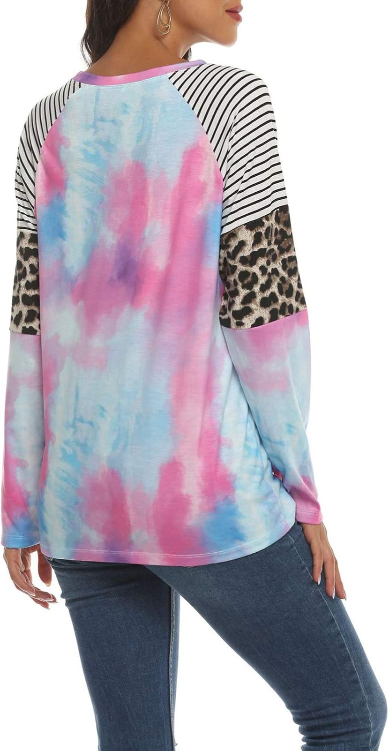 woobles Womens Sweatshirts for Ladies Tie Dye Printed Embroidery Collar Tunic Gradient Blouses Long Sleeve Pullovers - Image 1